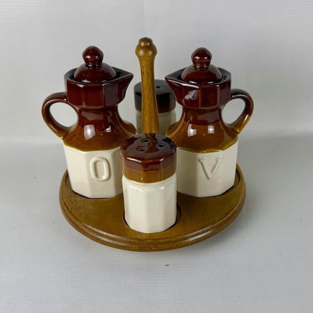 Vintage Stoneware Polygon Condiment Set - New Still in Original Box